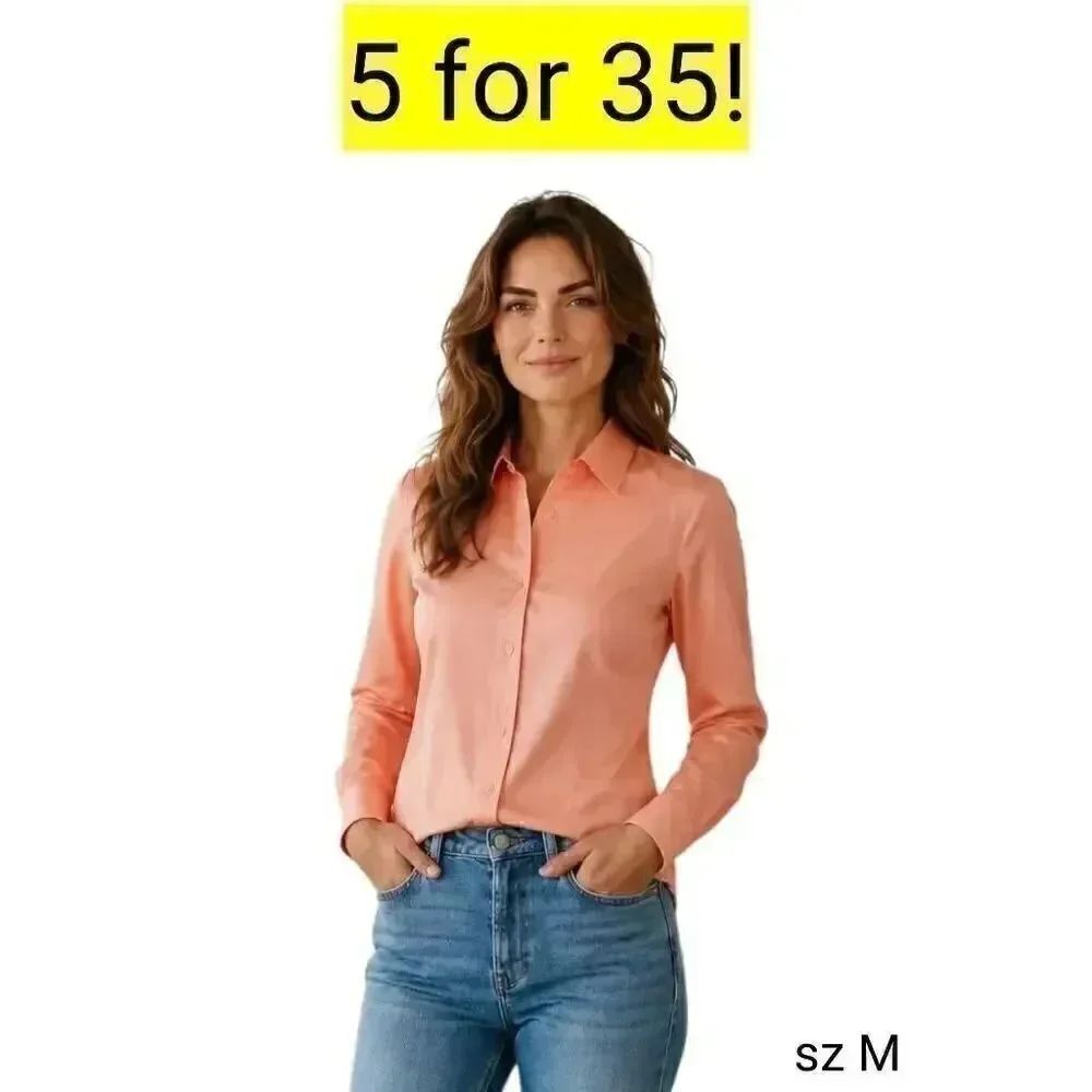 Rose Pink Silky Collared Long Sleeve Shirt 5 for 35 SALE